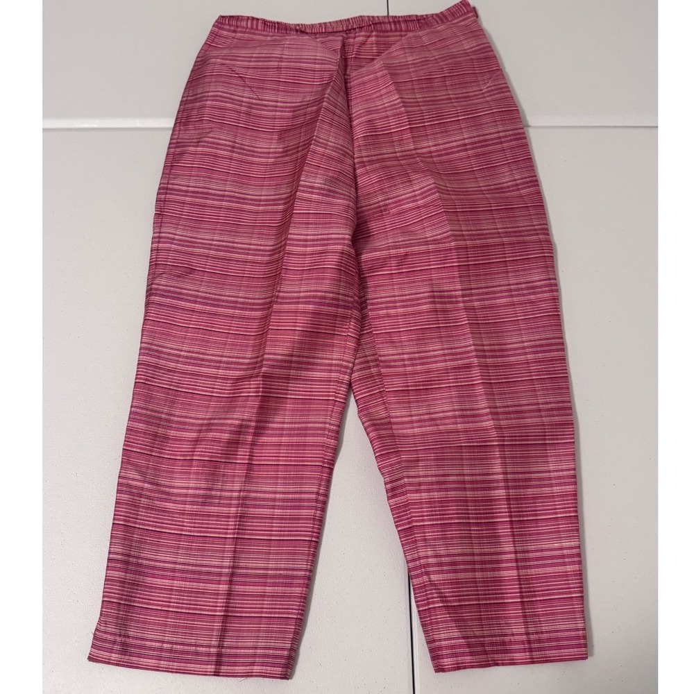 Silkland Womens Pink Striped 100% Pure Silk Straight Leg Pants Size 12 L3